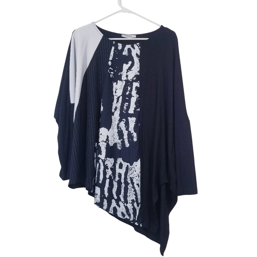 Tekbika by Alembika Lagenlook Stylish Black & White Top Asymmetrical Oversized
